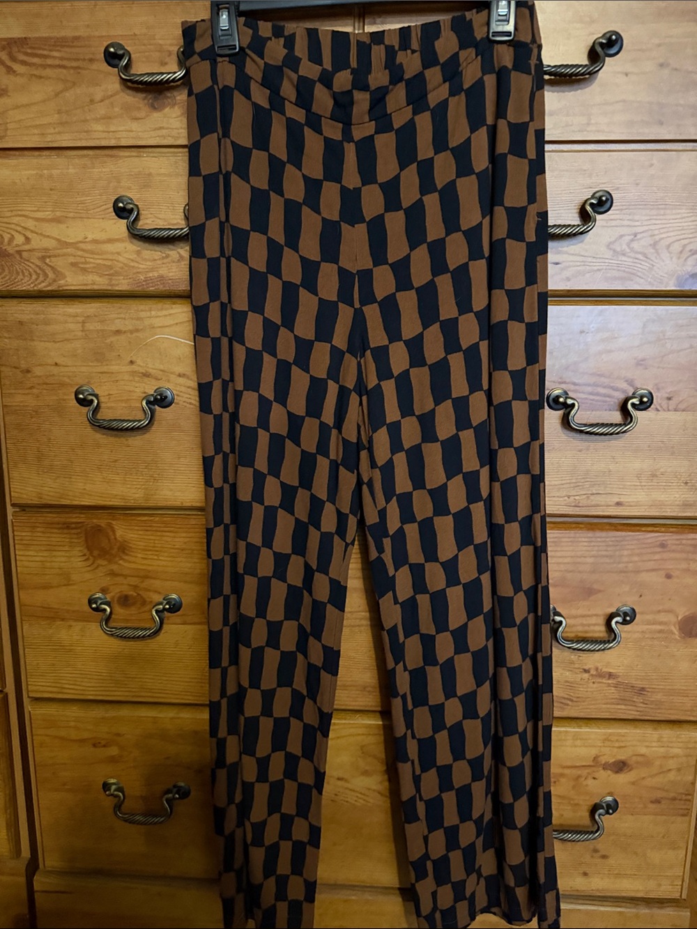 Old Navy Brown and Black Checkered Wide-Leg Pants